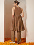 Janasya Women's Brown Georgette Embellished Tiered Kurta With Palazzo Set